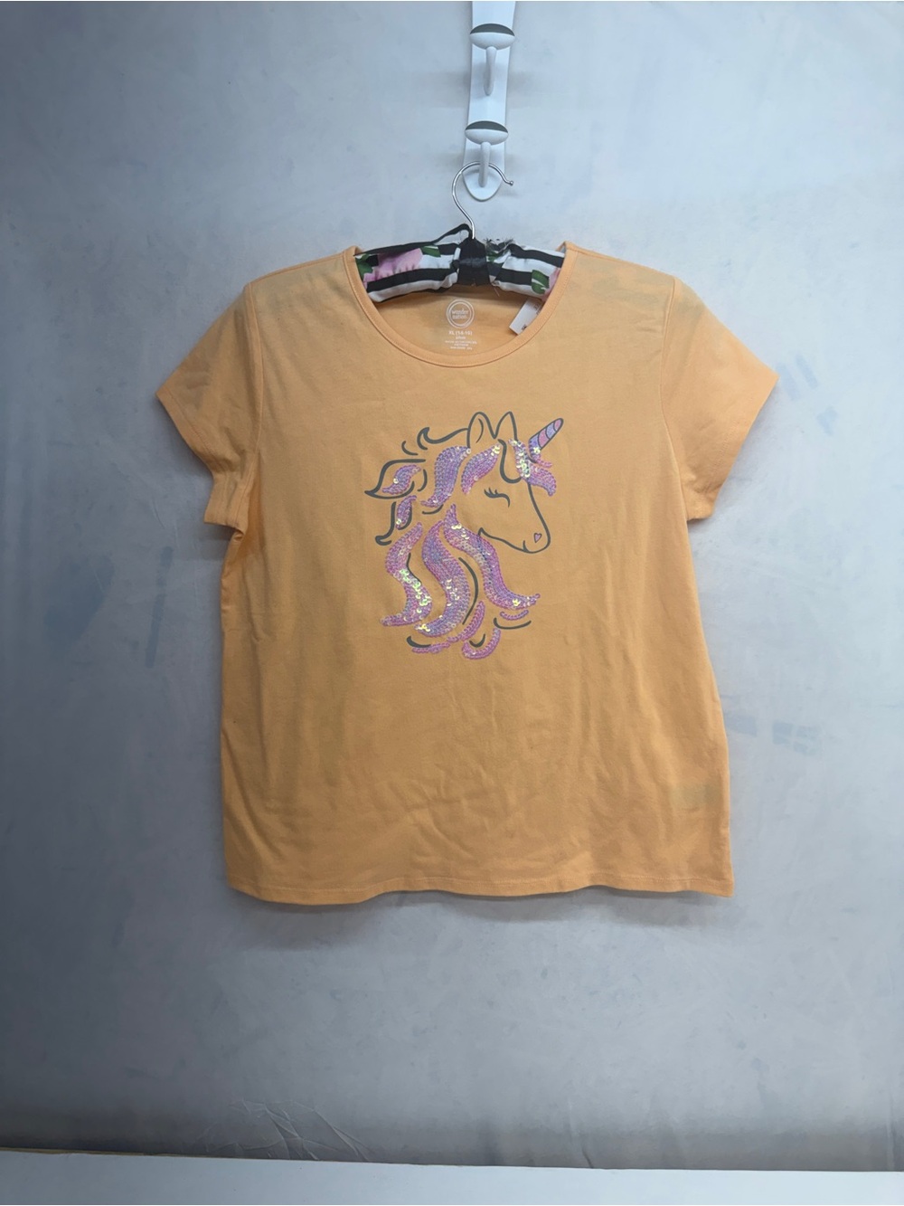 wonder nation Yellow Short Sleeve Tee with Pink Sequin Unicorn